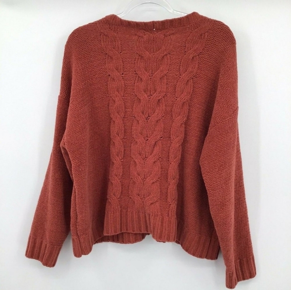 American Eagle XL Chunky Chenille Cable Knit Sweater Rust Orange 8162 - Picture 5 of 8